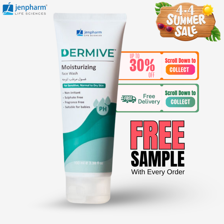 Dermive Moisturizing Face Wash for Dry & Sensitive Skin | Gentle Cleanser, Barrier Repair, Hydrating & Soothing | Eczema-Prone Skin | 100ml