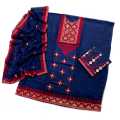 Navy Blue Color 3 Piece Unstitch Sindhi Embroidery Suit/Traditional Suit/Sindhi Embroidery/Aari Embroidery Machine. 