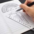 Plastic Ruler Set, 4 Pieces Mathematical Geometry Tool Protractor Ruler Triangle Ruler Square Transparent Ruler Set for School Office Drawing Measurement. 