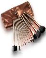12 Pieces Makeup Brushes Set With Shine Beautifull Brown Pouch. 