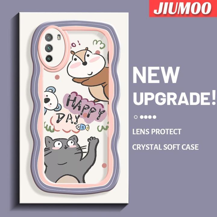 JIUMOO For Xiaomi Poco M3 Case Cartoon Squirrel and Cat Pattern Wave Border Soft Shockproof Anti Scratch Safety air bag Phone Cases Transparent Protective Cover Casing