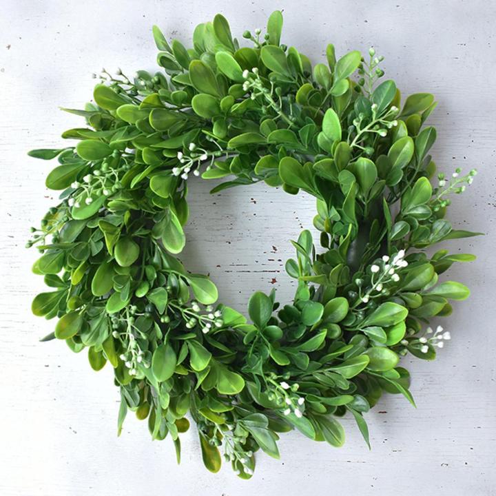 Realistic Artificial Buxus Sinica Wreath Garland Home Door Hanging Decor Headwear