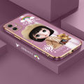Free Lanyard for Samsung A05 Back Cover Cartoon Cute Girl Square Edge Pattern Cover Luxury Plating Soft Phone Case. 
