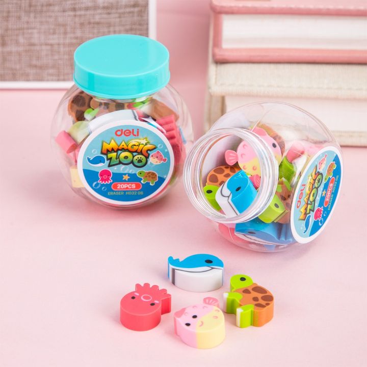 Deli Eraser Cute Kawaii lovely Animal 1 Tube(20 pcs) Set Stationery ...