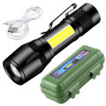 USB Rechargeable Zoomable Led Small Flashlight Camping Torch Lamp With Case Box. 