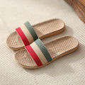Linen Slippers Women's Summer Indoor and Outdoor Home Floor Non-Slip Office Slippers Home Cute Colorful Striped Slippers. 