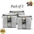 Pack of 3 cloths storage bag- large collapsible clothing organizer - wardrobe storage bags for cloths-clothes storage with zip-Foldable storage bag (Grey). 
