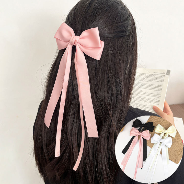 New Bow Satin Bow Hair Clip Two Layers Bowknot Hairpins Ribbon Spring Clips Retro Ponytail Clip Girls Korean Hair accessories