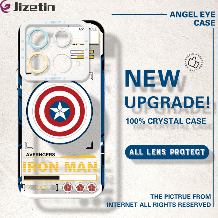 Jizetin for Infinix Note 40 Back Cover Crystal Transparent Cartoon Iron Man Soft Full Camera Cover Protection Phone Cases