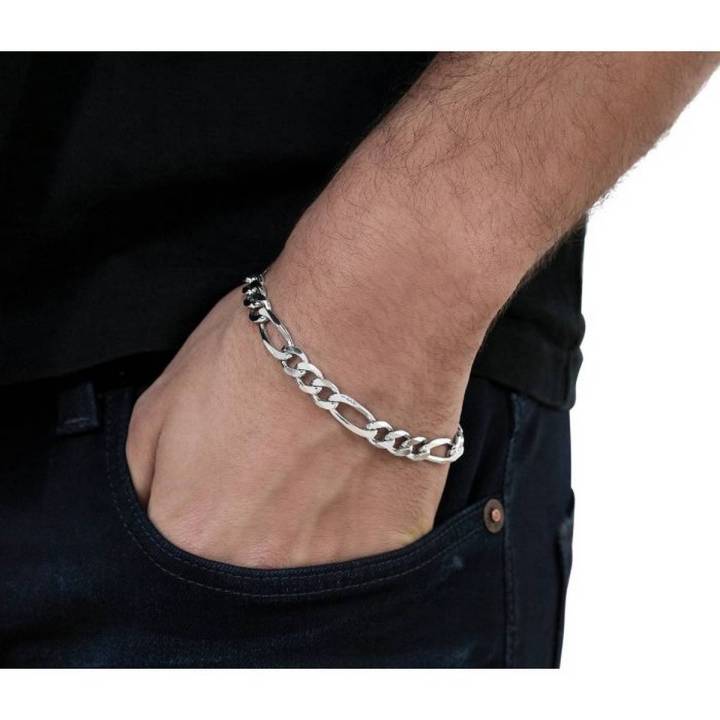 MB Silver Figaro Curb Link Hand Chain Bracelet for Boys Girls