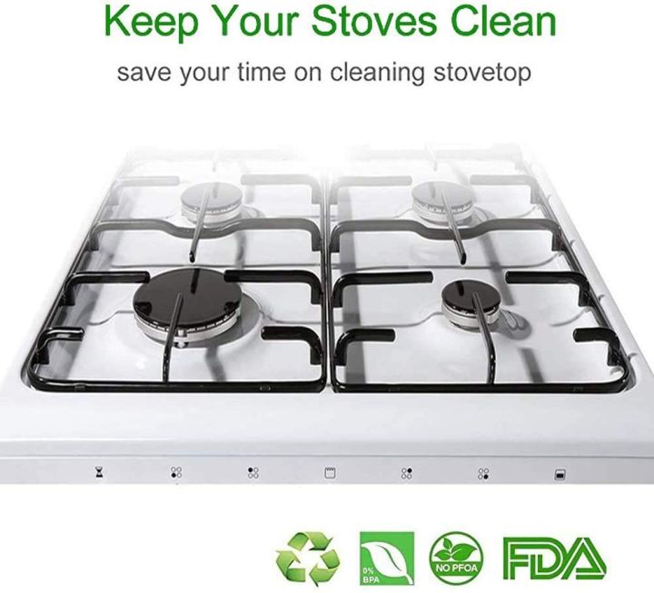 4-Pack Reusable Non-Stick Foil Gas Hob Range Stove Top Burner Protectors Liner Cover (0.2MM), Stove Burner Covers, Stovetop Protector,Gas Cooktop Clean Mat Pad, Easy to Clean(Silver)