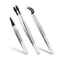 3 Pcs Tweezers 6Inch Straight Flat Tweezers & 6Inch Bent Tip Tweezers & 4.7Inch Pointed Tweezers. 