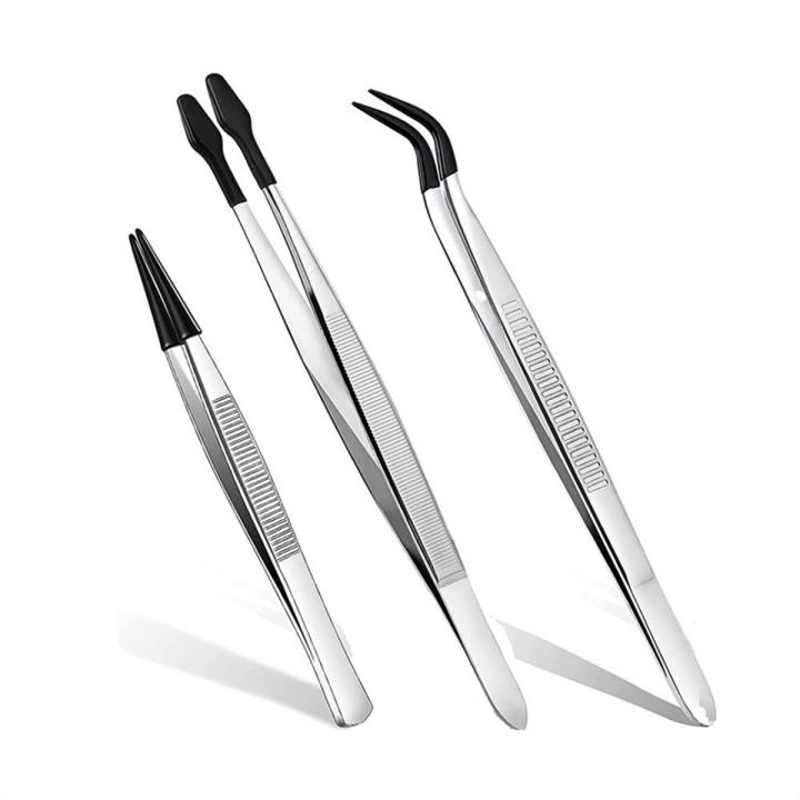 3 Pcs Tweezers 6Inch Straight Flat Tweezers & 6Inch Bent Tip Tweezers & 4.7Inch Pointed Tweezers