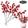 5pcs Artificial  Red Berries Simulation Foam Berries Branches for New Year Party DIY Wreath  Tree Decorations. 