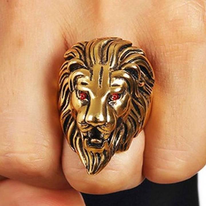 Hyper Hawk Golden Red Eyes Punk Biker Lion Head Ring, Lion King Style Golden-Shine Non-Fade Color, Ring For Boys And Girls 2 Ratings