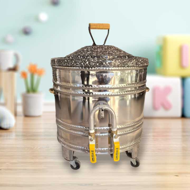 4 Roti Baking Gas Tandoor Baby Size Cake, Roast Chicken, Steam and Premium Original Steel Home Appliances | Gauge & Outside (24), inside (22).