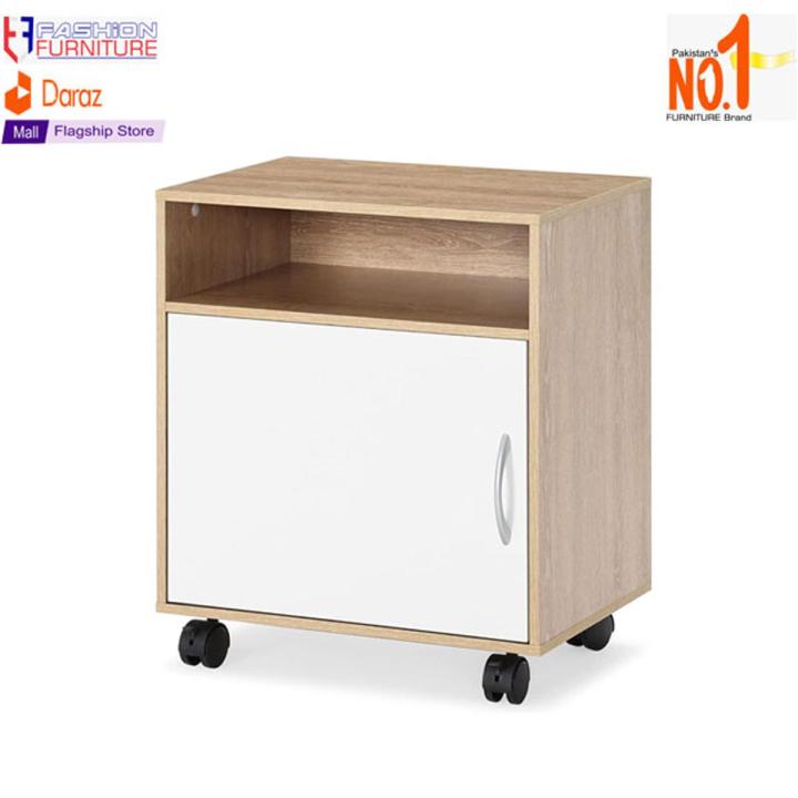 Printer Cabinet with Adjustable Storage Shelves Printer Stands on Wheels, Light Wood Rolling Work Cart with Door for Home Office