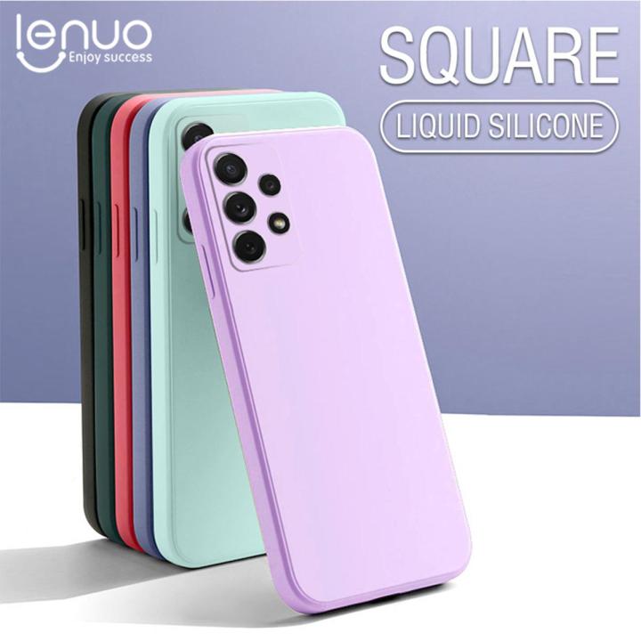 Lenuo Luxury Original Square Liquid Silicone Phone Case Samsung Galaxy A32 4G Thin Soft Back Cover Candy Casing