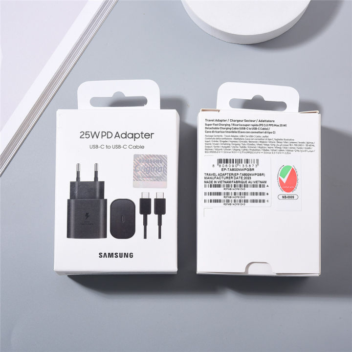 Emotion HENG Samsung S23 FE Usb Type C 25W Super Fast Charge Charger PD EU Wall Power Adapter Cable For Galaxy A52 A54 A14 A53 A34 A73 S24 5G