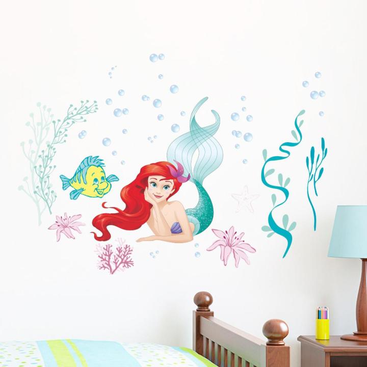 Disney The Little Mermaid Anime Figure Ariel PVC Wall Bathroom Sticker Room Decoration for Kids Room Living Room Birthday Gifts