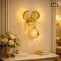 Luxury Crystal LED Wall Light – Golden Modern Wall Lamp with Decorative Glass Shade | Stylish Home Decor Light for Bedroom, Living Room & Hallway. 