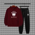 Black Rolex printed 2pc warm fleece pullover Tracksuit For Mens & Boys - Soft & Comfortable Fleece Fabric Hoodies For Mens Kangaroo Hooded Sweatshirt & Trouser For Mens Printed Tracksuit. 