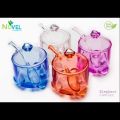 Plastic Novel Jam Jar Elephant Sugar pot with chammach Diamond Style Sugar Pot with chamach Super Clear Crystal Material Sugar Bowl with Spoon and Lid and Lid 300ml blue brown Green Purple cheeni shukar dan kitchen Pot. 