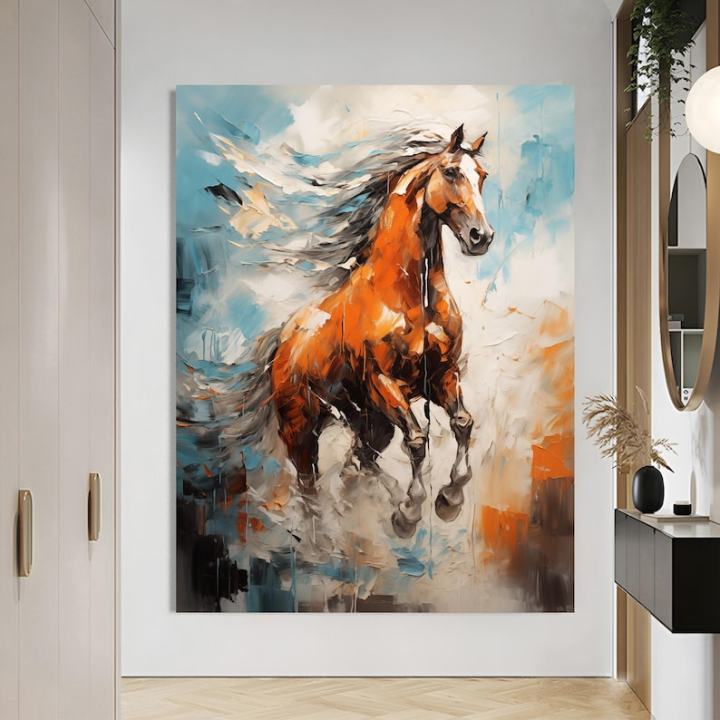 Horse Poster  Painting, Running Horse Art, Horse Gift İdea Large Horse Decor Modern Home Decor Office Design Animal Art Decor in Solid Hanging Frame