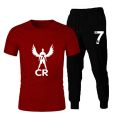 Cristiano Ronaldo Summer Attire Printed T Shirt And Logo Matching Trouser Top Quality For Men. 