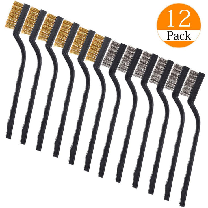 12Pcs Mini Stainless Steel Brass Wire Bristle Brush Rust Removal Cleaning Tool