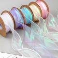 Iridescent Organza Ribbon Decorative 10 Yards Wavy Edge Fishtail Ribbon Reflective Ribbon 40mm Width Iridescent Ribbon for Gift. 