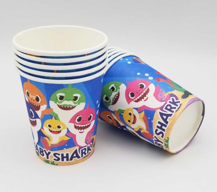 BABY SHARK THEME PAPER CUPS - PACK OF 10 PAPER CUPS - BABY SHARK CUPS