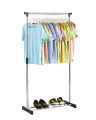 Techmanistan Stainless Steel Single Pole Clothes Hanger With Shoe Rack Sheet, Outside Single Rail Clothes Drying Storage Rack, Shoe Rack, Mobile Clothes Rack Single Rail, Single Pole Telescopic Clothes Rack. 