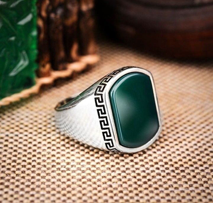 Handmade%20925%20sterling%20silver%20/%20chandi%20natural%20red%20green%20black%20agate%20/%20Aqeeq%20stone%20men's%20woman%20turkish%20ring%20-%20Image%205