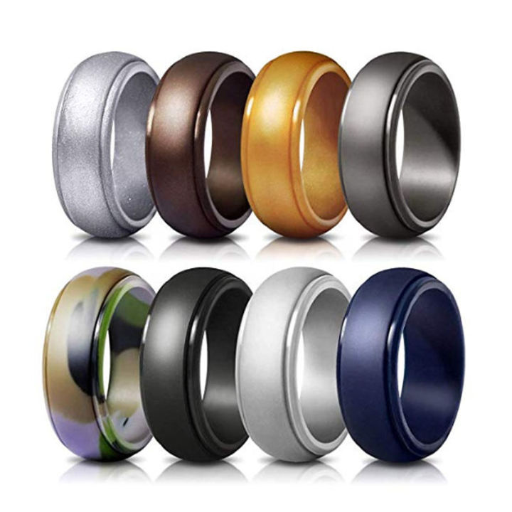 Robber Rings Fashion Silicone Rubber Sealing Ring 8mm Step Edge Design Wedding Band ...