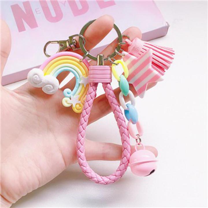 Cute Key Rope Lovely Cute Rainbow Key Chain Leather Strap Braided Rope Tassel ...