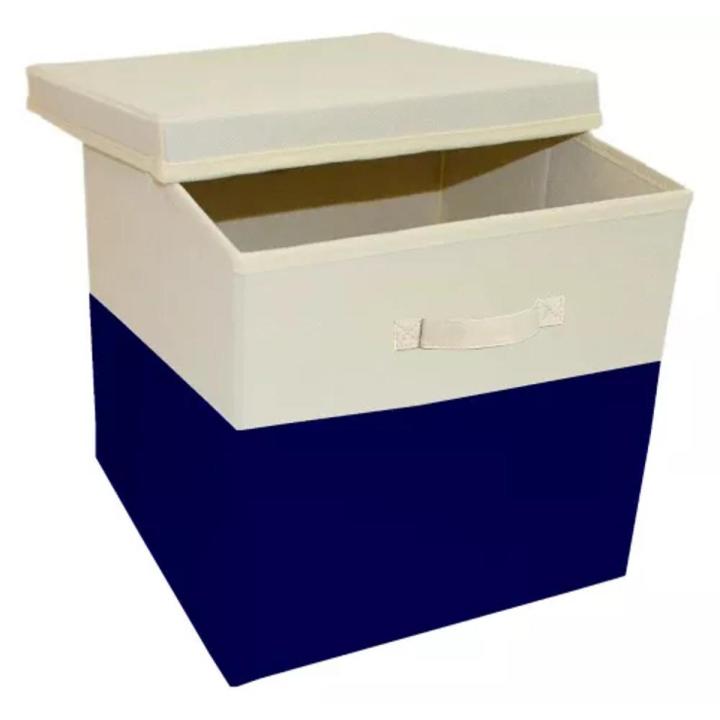 Foldable Fabric Storage Box & Square Baskit Bins with Lid For Office And Home Clothes Organizer Cubes with Handles Space saver Jewelry And Makeup Storage Box with Dual Handles in 3 Colors