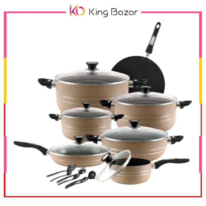 Domestic WONDERCHEF Nonstick Gift Set - 19 PCs | Marble Coating M-304 | Imported Nonstick Material in Random Colors