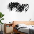 World Map Clock, Wooden Wall Clock, Silent Battery-Operated Quartz Clock, Used for Living Room and Bedroom Sand Decoration Wall Clock. 