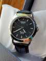 Omax Black Leather Strap Crystal Wrist Watch For Men/Black Dial Watch For Men. 