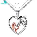 Green Home Choker Necklace Lustrous Love Heart Girls And Horse Pendant Necklace. 