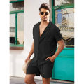 Yfashion Men Linen Shirt Shorts Set Summer Loose Casual Short Sleeve Lapel Cardigan Tops Shorts Suit color. 