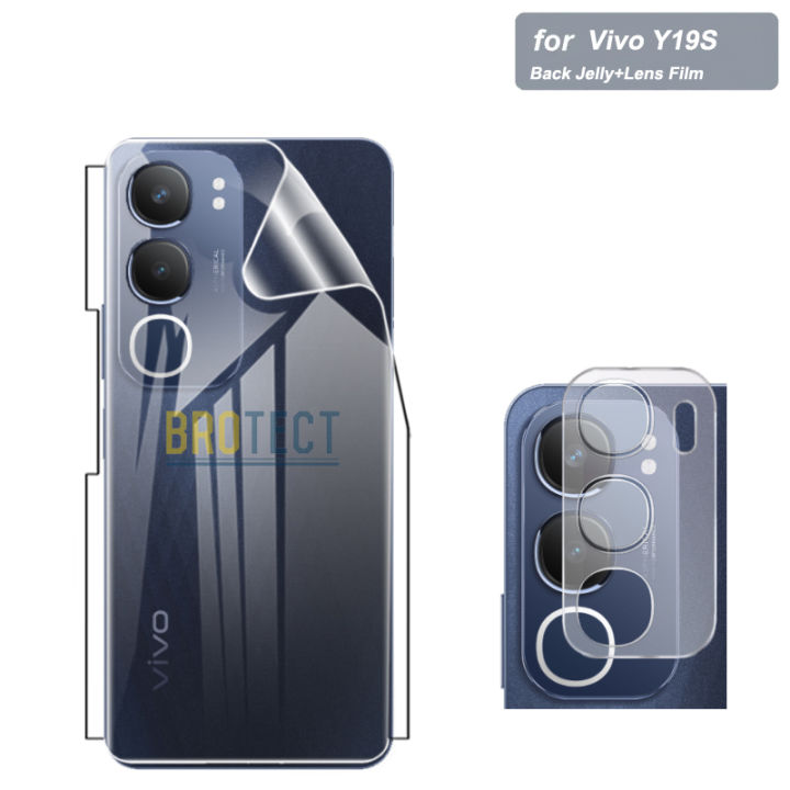 2 in 1 vivo Y19s Back Jelly Protector + Camera Lens Protector 9H Soft nano Unbreakable film & Vinyl soft skin sheet wrap lamination paper Edge to Edge Protector For vivoy19s - Transparent