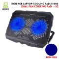 Laptop Cooling Pad Dual Fan With RGB Lights - Cooling Stand 1 / 2 / 4 / 6 Fan With Mobile Stand & Adjustable Speed & Light Button With 7 Gear To Adjust Height - For Upto 20" Laptops - USB Powered Connection. 