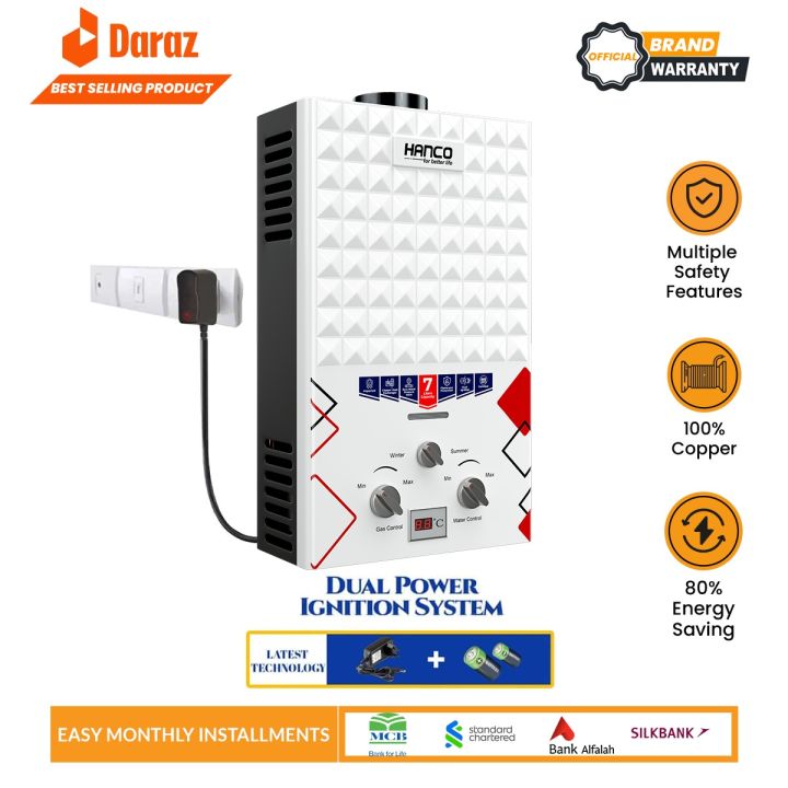 Hanco LPG & NG 7 litre Instant Water Heater   - LPG & NG Geyser - Dual Ignition 1 Year Brand Warranty