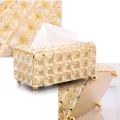 Crystal Glass Tissue Box, Desktop Napkin Storage Box, Gold Luxurious Tissue Holder. 