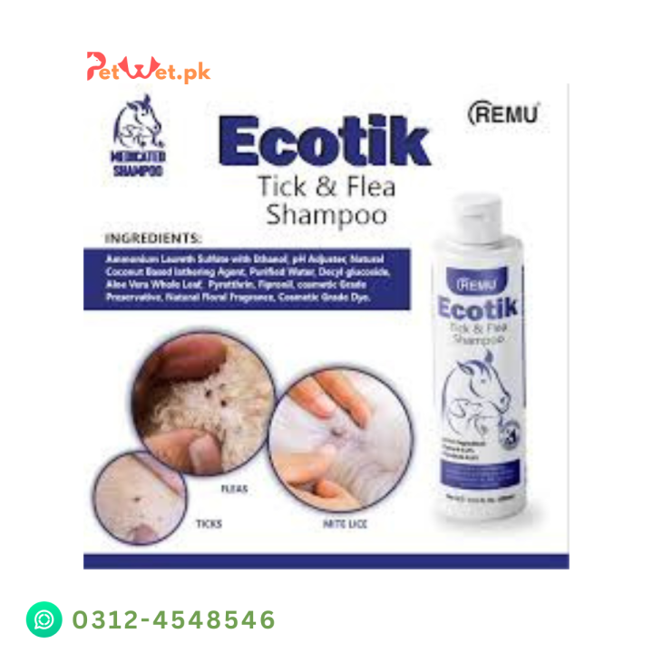 EcoTik Flea & Tick Shampoo 120 ml - Anti Fleas Shampoo for Cats & Dogs - Cat Anti Fleas Shampoo