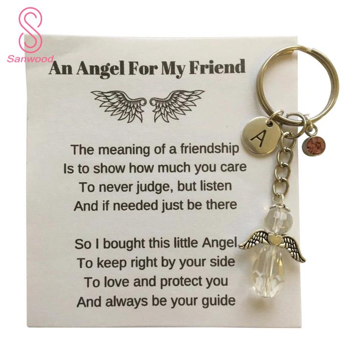 Angel Wing Keychain Decor Guardian Angel Wing Keychain with Letter Charm Best Friend Gift Guardian Angel Keychain