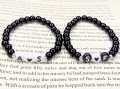 Customized name letter bracelet for couples / Small Black beads 4mm beads/Black letters/White letters. 