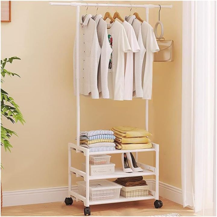 Rack with 3 Tier Shelves Clothes Rack Rolling for Hanging Clothes Metal ...